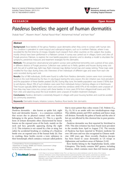 Paederus Beetles: the Agent of Human Dermatitis Shabab Nasir1*, Waseem Akram2, Rashad Rasool Khan2, Muhammad Arshad2 and Iram Nasir3