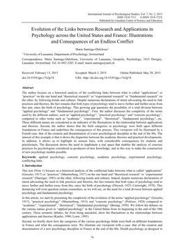 Evolution of the Links Between Research and Applications in Psychology Across the United States and France: Illustrations and Consequences of an Endless Conflict