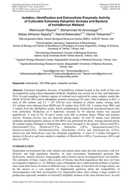 Isolation, Identification and Extracellular Enzymatic Activity Of