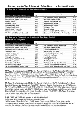 Bus Services to the Polesworth School from the Tamworth Area 777 Glascote to Polesworth Via Bolehall and Amington