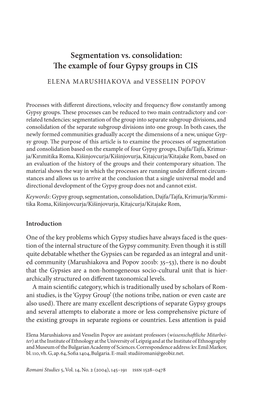 Segmentation Vs. Consolidation: the Example of Four Gypsy Groups in CIS