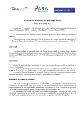 Rezultatele Studiului De Audienţă Radio În Bucureşti