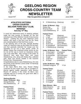 GEELONG REGION CROSS-COUNTRY TEAM NEWSLETTER Issue # 47 June 2005 ______