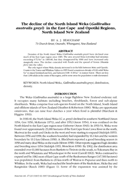 The Decline of the North Island Weka (Gallirallus Australis Greyi) in the East Cape and Opotiki Regions, North Island New Zealand