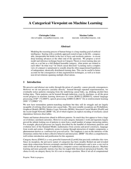 A Categorical Viewpoint on Machine Learning