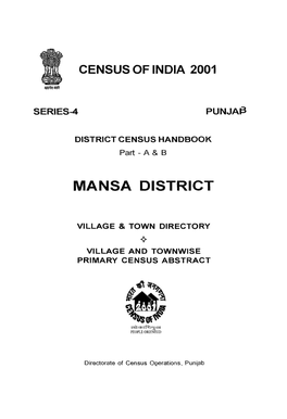 Village and Townwise Primary Census Abstract, Mansa, Part-XII a & B, Series-4, Punjab