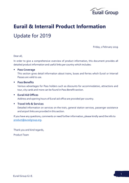 Eurail & Interrail Product Information Update for 2019
