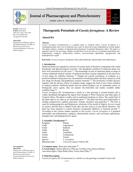 Therapeutic Potentials of Cnestis Ferruginea