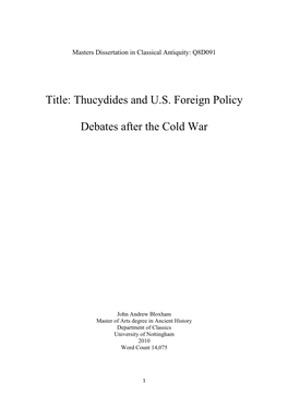 Thucydides and US Foreign Policy Debates After The