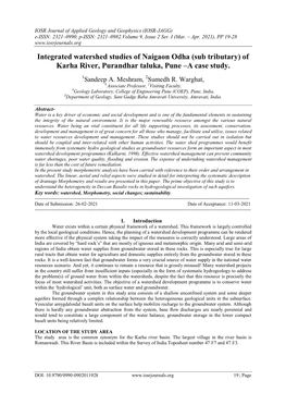 Integrated Watershed Studies of Naigaon Odha (Sub Tributary) of Karha River, Purandhar Taluka, Pune –A Case Study