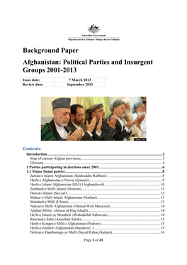 Afghanistan Political Parties and Insurgent Groups 2001-2013