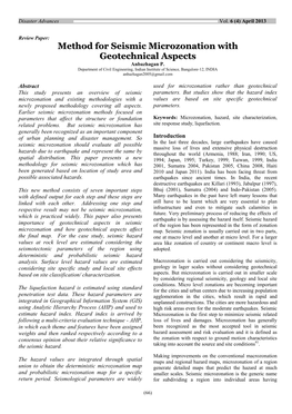 Method for Seismic Microzonation with Geotechnical Aspects Anbazhagan P