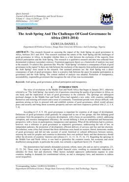 The Arab Spring and the Challenges of Good Governance in Africa (2011-2014)