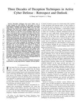 Three Decades of Deception Techniques in Active Cyber Defense - Retrospect and Outlook Li Zhang and Vrizlynn L