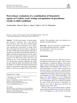 Post-Release Evaluation of a Combination of Biocontrol Agents on Crofton Weed: Testing Extrapolation of Greenhouse Results to ﬁeld Conditions