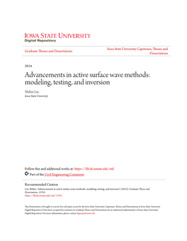 Advancements in Active Surface Wave Methods: Modeling, Testing, and Inversion Shibin Lin Iowa State University