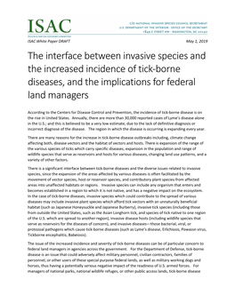 Draft ISAC White Paper: Invasive Species and Tick-Borne Diseases