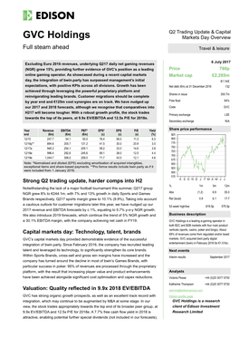 GVC Holdings Markets Day Overview