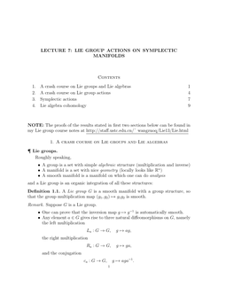 Lecture 7: Lie Group Actions on Symplectic Manifolds