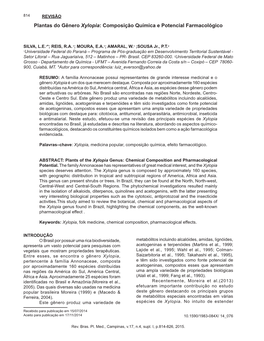 Plantas Do Gênero Xylopia: Composição Química E Potencial Farmacológico