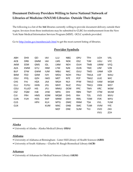 Document Delivery Providers Willing to Serve National Network of Libraries of Medicine (NN/LM) Libraries Outside Their Region