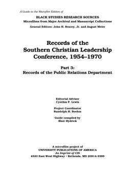 Records of the Southern Christian Leadership Conference, 1954–1970