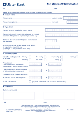 . , . , . New Standing Order Instruction