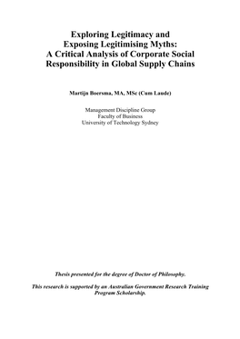 Exploring Legitimacy and Exposing Legitimising Myths: a Critical Analysis of Corporate Social Responsibility in Global Supply Chains