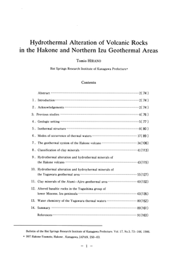 Hydrothermal Alteration of Volcanic Rocks in the Hakone and Northern Lzu Geothermal Areas