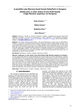 A Possible Late Miocene Fossil Forest Paleopark in Hungary [Paléo-Parc À Créer Autour D'une Forêt Fossile D'âge Miocène Supérieur En Hongrie]