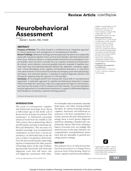 Neurobehavioral Assessment