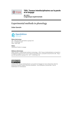 Experimental Methods in Phonology