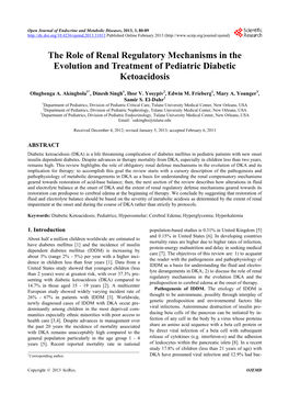 The Role of Renal Regulatory Mechanisms in the Evolution and Treatment of Pediatric Diabetic Ketoacidosis