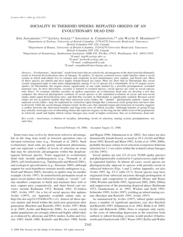 Sociality in Theridiid Spiders: Repeated Origins of an Evolutionary Dead End