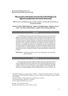 Microscopía Y Principales Características Morfológicas De Algunos Ectoparásitos De Interés Veterinario