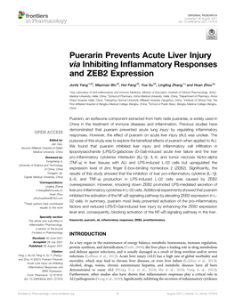 Puerarin Prevents Acute Liver Injury Via Inhibiting Inflammatory Responses and ZEB2 Expression