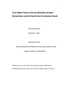 From Walter Scott to Cormac Mccarthy: Scottish Romanticism and the Novel from the American South