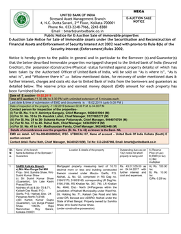 Public Notice for E-Auction Sale of Immovable Properties