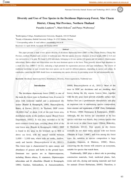 Diversity and Uses of Tree Species in the Deciduous Dipterocarp Forest, Mae Chaem District, Chiang Mai Province, Northern Thaila