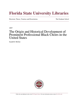 The Origin and Historical Development of Prominent Professional Black Choirs in the United States Isaiah R