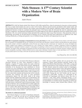 Niels Stensen: a 17Th Century Scientist with a Modern View of Brain Organization André Parent