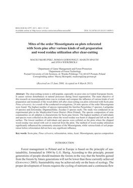 Mites of the Order Mesostigmata on Plots Reforested with Scots Pine After Various Kinds of Soil Preparation and Wood Residue Utilization After Clear-Cutting