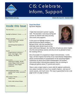 CIS: Celebrate, Inform, Support Volume 02, Issue 01 – Summer 2009