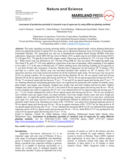 73 Assessment of Production Potential of Ratooned Crop of Sugarcane By