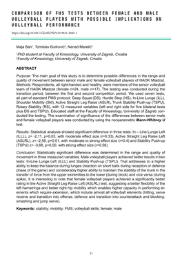 Comparison of FMS Tests Between Female and Male Volleyball Players