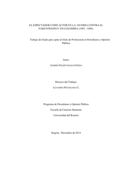 El Espectador Como Actor En La Guerra Contra El Narcotráfico En Colombia