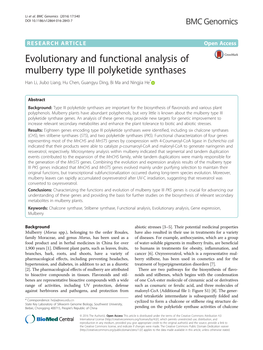 Evolutionary and Functional Analysis of Mulberry Type III Polyketide Synthases Han Li, Jiubo Liang, Hu Chen, Guangyu Ding, Bi Ma and Ningjia He*