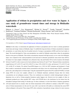 Application of Tritium in Precipitation and River Water in Japan: a Case Study of Groundwater Transit Times and Storage in Hokkaido Watersheds Maksym A