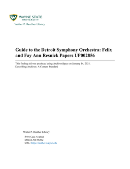 Detroit Symphony Orchestra: Felix and Fay Ann Resnick Papers UP002856