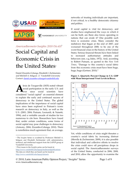 Social Capital and Economic Crisis in the United States1